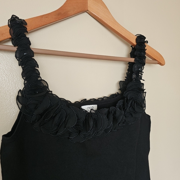 VTG Caché Silk Blend Floral Appliqué Tank Top L Y2K Dark Romantic Fairy grunge - Picture 1 of 11
